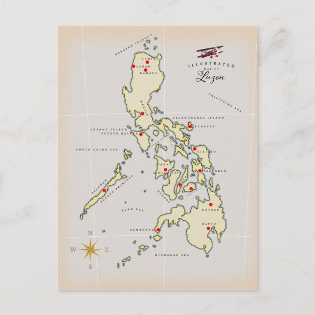 Cartão Postal Mapa ilustrado de Luzon Filipinas mapa (Frente)
