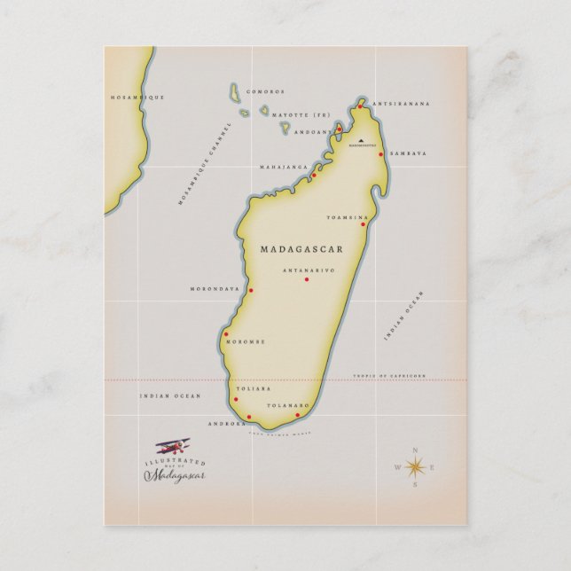 Cartão Postal Mapa ilustrado de Madagáscar (Frente)