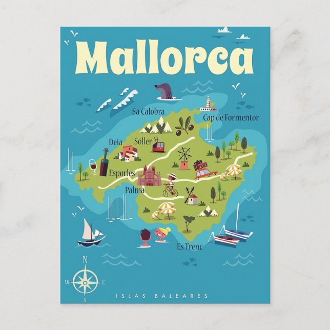 Cartão Postal Mapa Ilustrado de Maiorca (Frente)