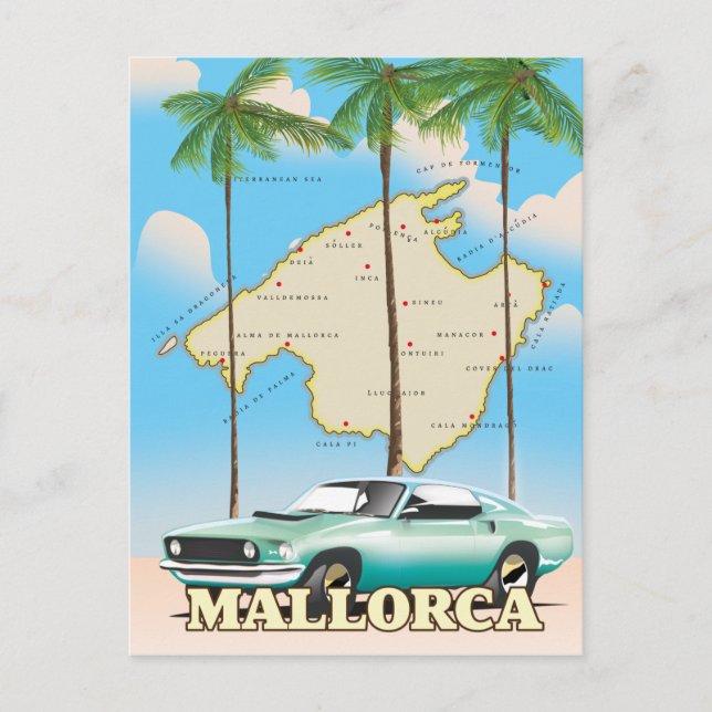 Cartão Postal Mapa ilustrado de Mallorca (Frente)