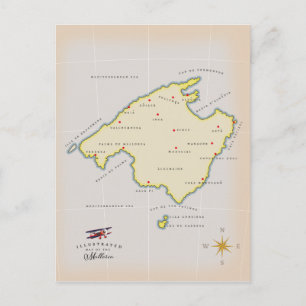 Cartão Postal Mapa ilustrado de Mallorca