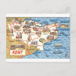 Cartão Postal Mapa Ilustrado de Marco Histórico de Kent