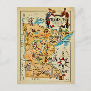 Cartão Postal Mapa Ilustrado de Minnesota