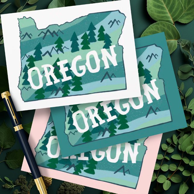 Cartão Postal Mapa Ilustrado de Oregon (Oregon illustrated map postcard in multiple  colors. Add your own text to customize)