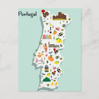 Cartão Postal Mapa Ilustrado de Portugal