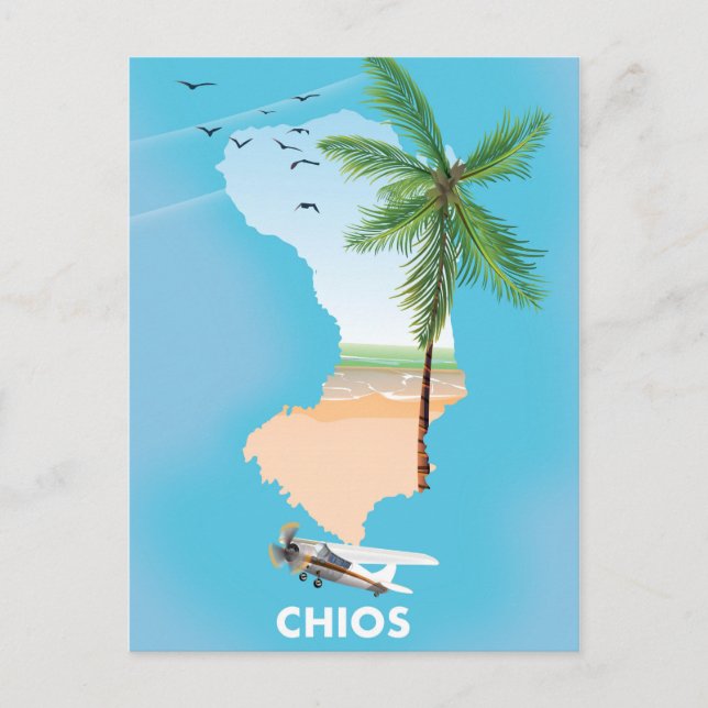 Cartão Postal Mapa ilustrado de Quios Grécia. (Frente)