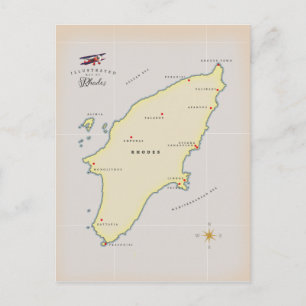 Cartão Postal Mapa ilustrado de Rodes.