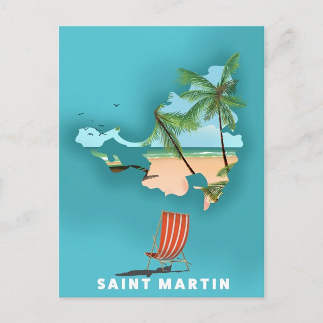 Cartão Postal Mapa ilustrado de São Martinho. (Frente)