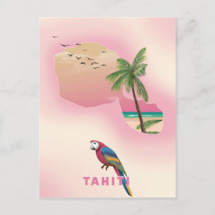 Cartão Postal Mapa ilustrado de Taiti pôster de viagem