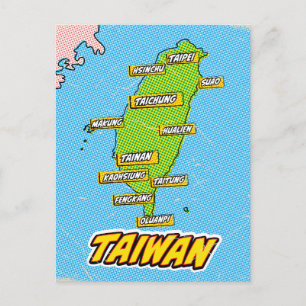 Cartão Postal Mapa ilustrado de Taiwan em Pop Art