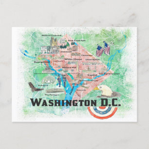 Cartão Postal Mapa Ilustrado de Washington DC EUA com Estradas P