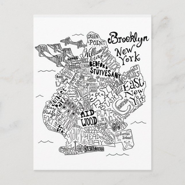 Cartão Postal Mapa Ilustrado do Brooklyn (Frente)