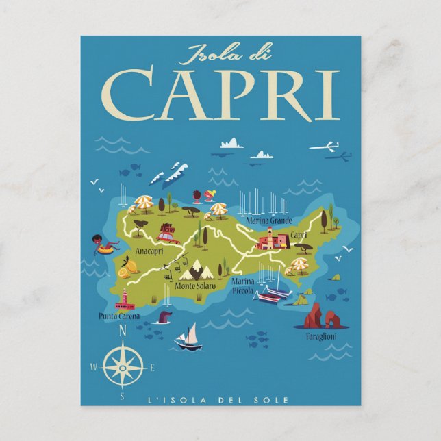 Cartão Postal Mapa Ilustrado do Capri (Frente)