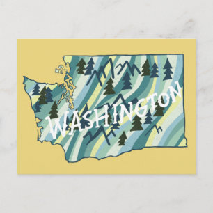 Cartão Postal Mapa Ilustrado do Estado de Washington
