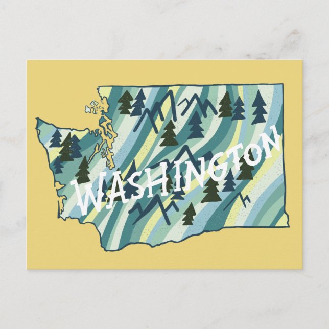 Cartão Postal Mapa Ilustrado do Estado de Washington (Frente)