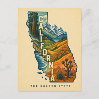 Cartão Postal Mapa Ilustrado do Estado Dourado da Califórnia