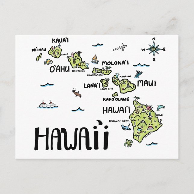 Cartão Postal Mapa Ilustrado do Havaí (Frente)