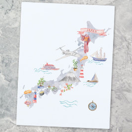 Cartão Postal Mapa Ilustrado do Japão