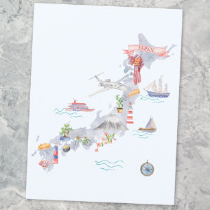 Cartão Postal Mapa Ilustrado do Japão