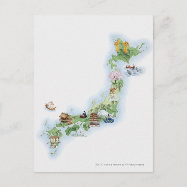 Cartão Postal Mapa ilustrado do Japão antigo (Frente)