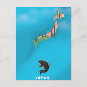 Cartão Postal Mapa ilustrado do Japão, impressão de pôster de vi