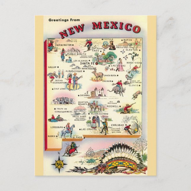 Cartão Postal Mapa ilustrado do Novo México (Frente)
