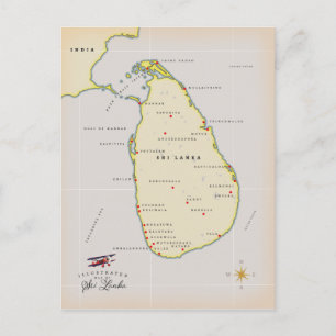 Cartão Postal Mapa ilustrado do Sri Lanka