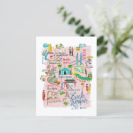 Cartão Postal Mapa ilustrativo de viagem de Kuala Lumpur