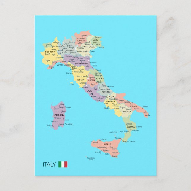 Cartão Postal Mapa isolado das regiões italianas (Frente)