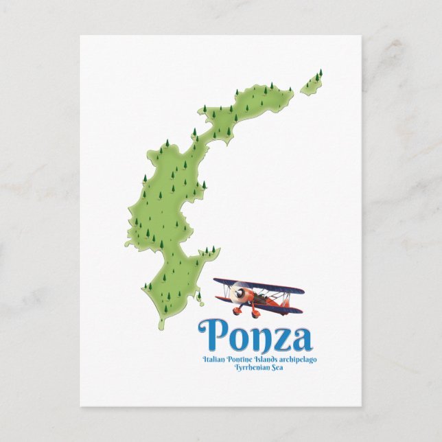 Cartão Postal Mapa italiano de Ponza. (Frente)
