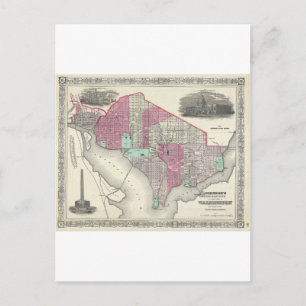 Cartão Postal Mapa Johnson de Washington D.C. de 1866