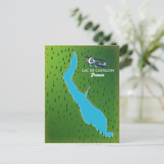 Cartão Postal Mapa Lac de Castillon France (Em pé/Frente)