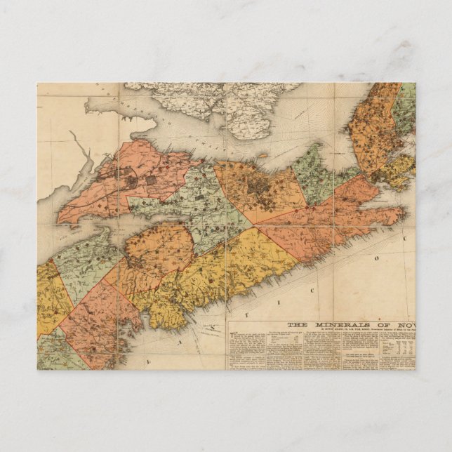 Cartão Postal Mapa mineral da Nova Escócia (Frente)