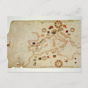 Cartão Postal Mapa Miniatura Náutico do Mediterrâneo Central