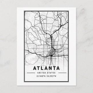 Cartão Postal Mapa Minimalista da Cidade de Atlanta Georgia