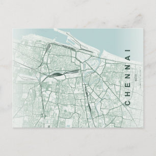 Cartão Postal Mapa Minimalista da Cidade de Chennai, Índia