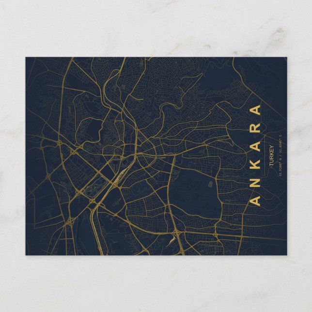 Cartão Postal Mapa Minimalista de Ancara Turquia (Frente)