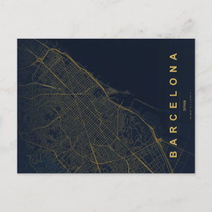 Cartão Postal Mapa Minimalista de Barcelona Espanha Postcard