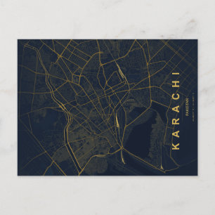Cartão Postal Mapa Minimalista de Karachi Paquistão