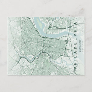Cartão Postal Mapa Mínimo de Filadélfia em Postal