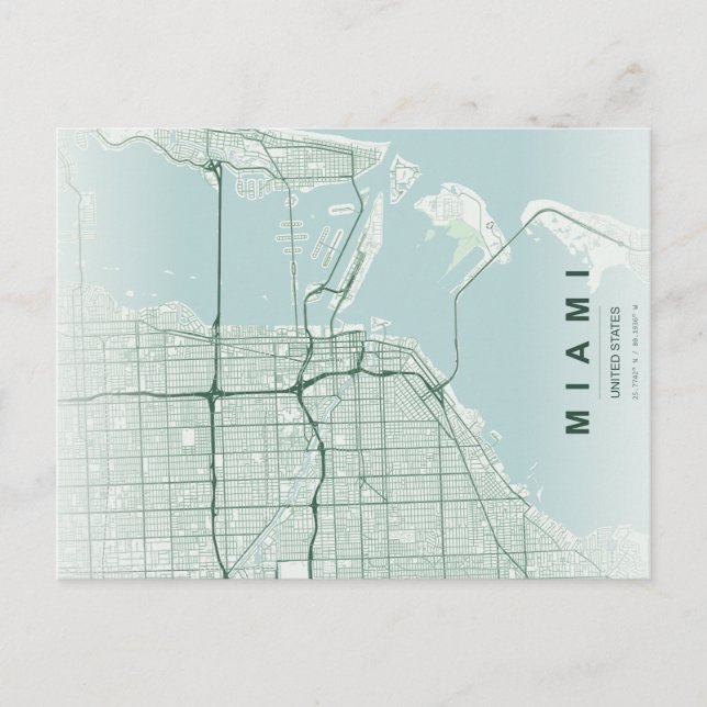 Cartão Postal Mapa Mínimo de Miami em Postcard (Frente)