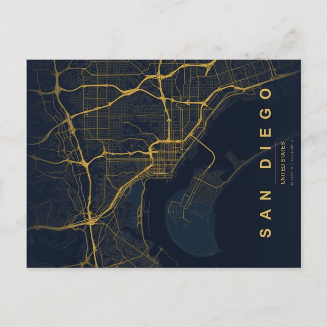 Cartão Postal Mapa Mínimo de San Diego em Postcard (Frente)