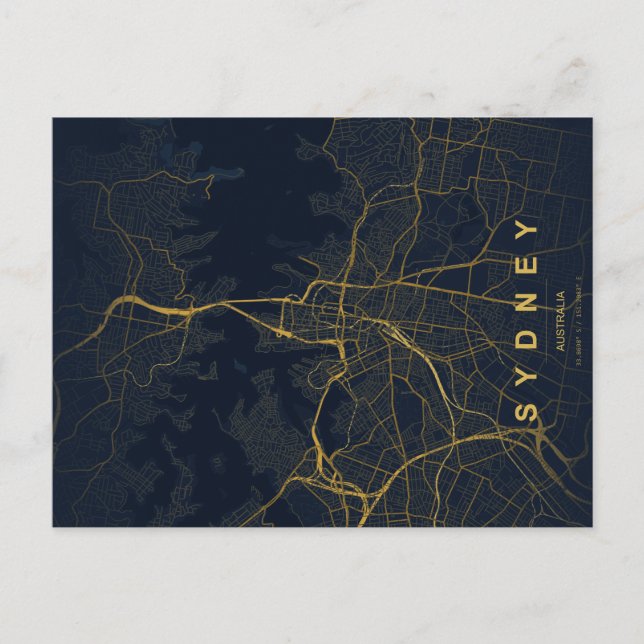 Cartão Postal Mapa Mínimo de Sydney em Postcard (Frente)