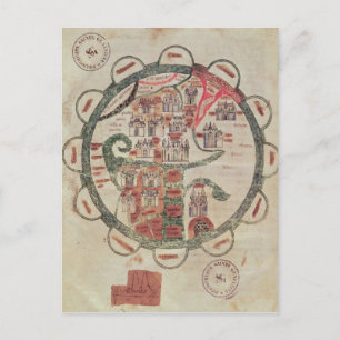 Cartão Postal Mapa-múndi com Jerusalém no centro