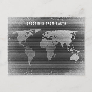 Cartão Postal Mapa mundi preto e branco, saudações da terra