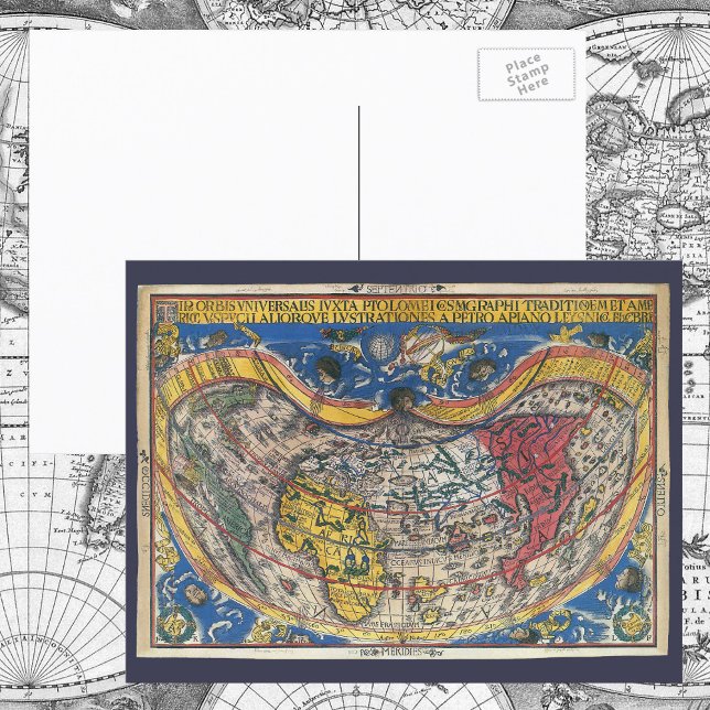 Cartão Postal Mapa Mundial Anti-Cardíaco de Peter Apian 1520 (Criador carregado)