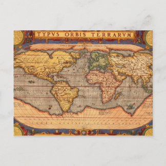 Cartão Postal Mapa Mundial Antigo