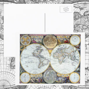 Cartão Postal Mapa Mundial Antigo, Atlas Maritimus por John Sell