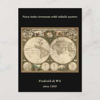 Cartão Postal Mapa mundial antigo de Frederick de Wit em 1660