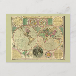 Cartão Postal Mapa Mundial Antigo por Carington Bowles, cerca de